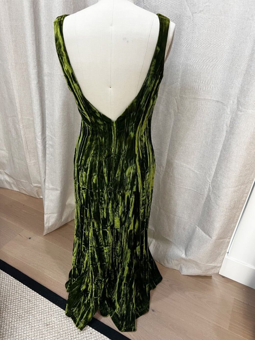 Rare Vtg 80's BETSEY JOHNSON PUNK LABEL Velvet Low Back Maxi Dress M Green USA - Picture 5 of 9